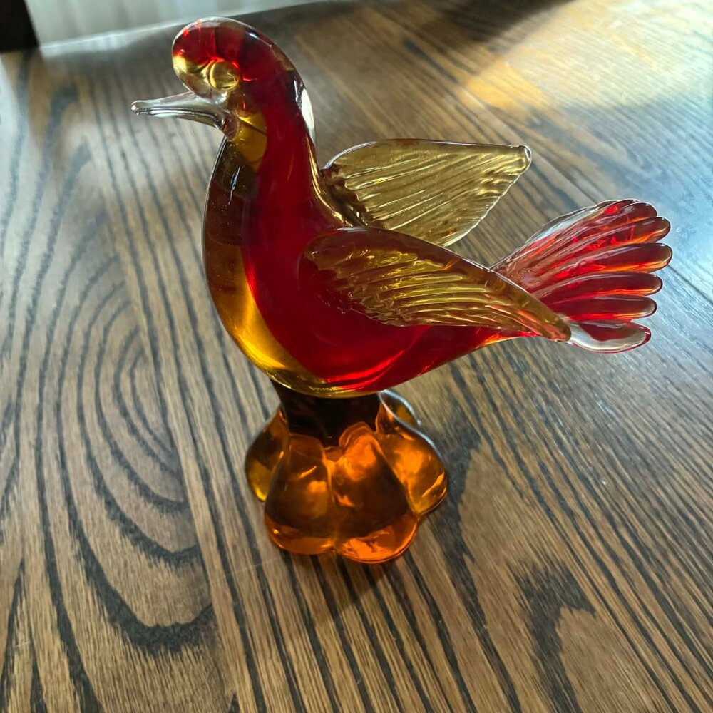Vintage Red Glass Bird Figurine | Decorative Ruby Glass Bird Statue